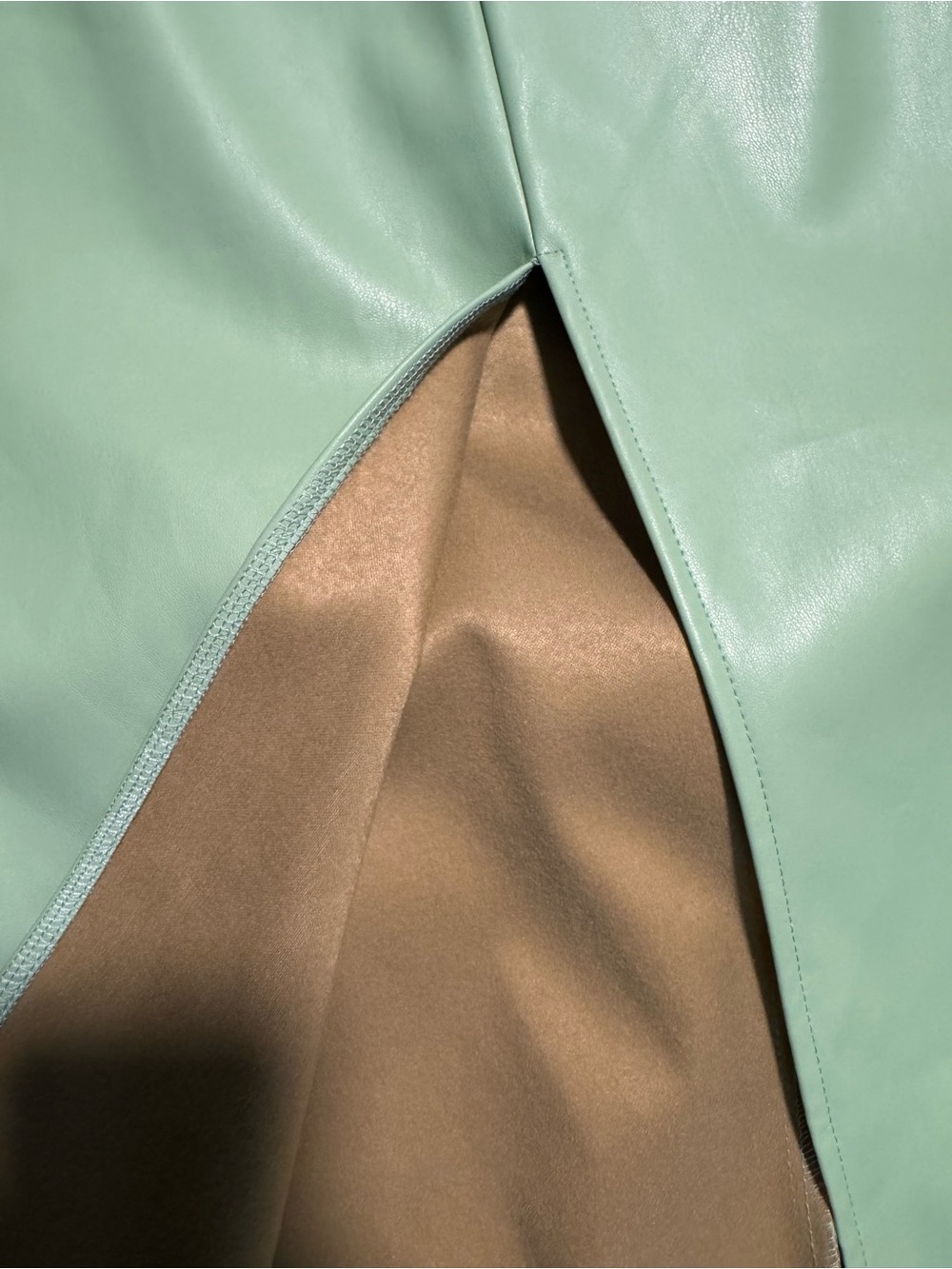 Vegan Leather Mint Midi Skirt - Picture 3 of 3